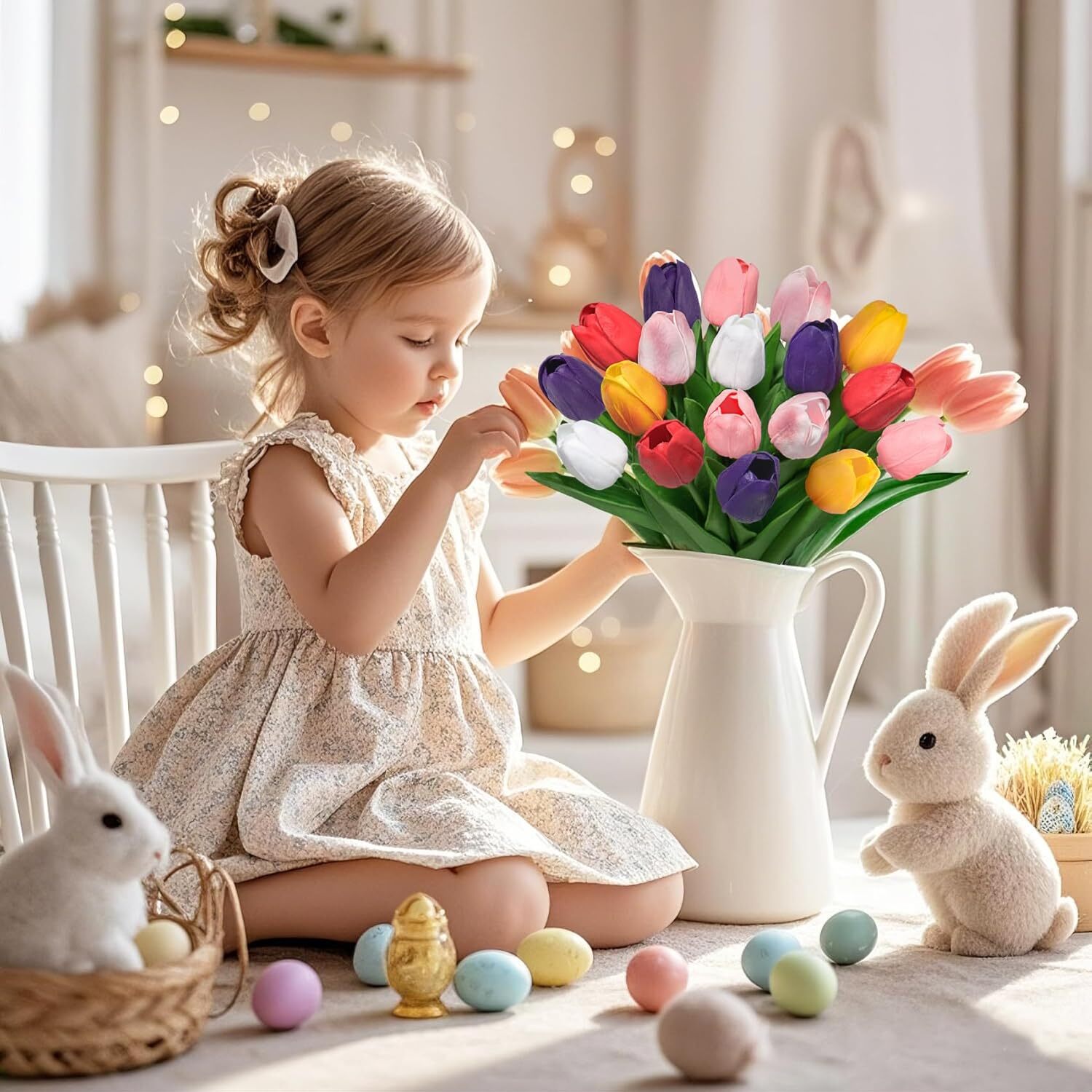 30 Pcs Multicolor Artificial Tulip Flowers Fake Tulips PU Real Multi Color