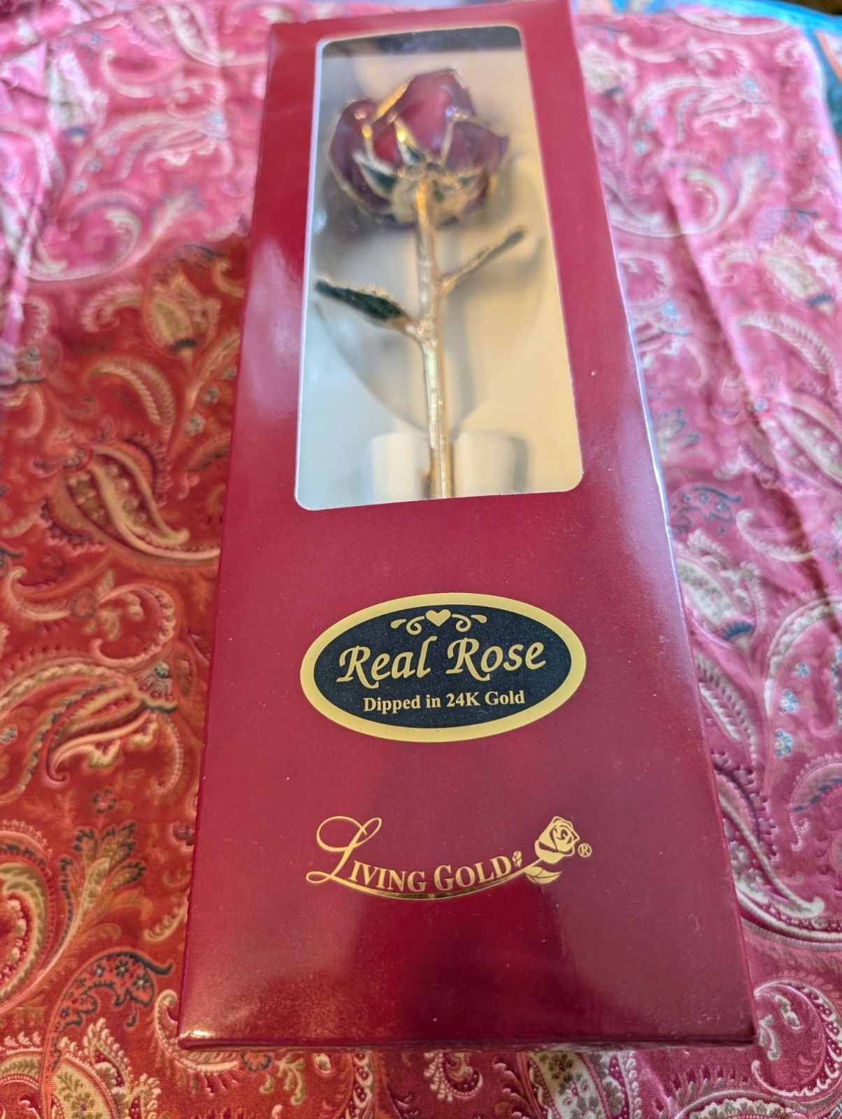 Living Gold Real Rose Dipped in 24k Gold With Box & Certificate Love Anniversary