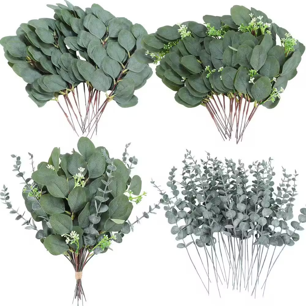 120-Pieces 15 In. Green Artificial Eucalyptus Silver Dollar Leaves Stems