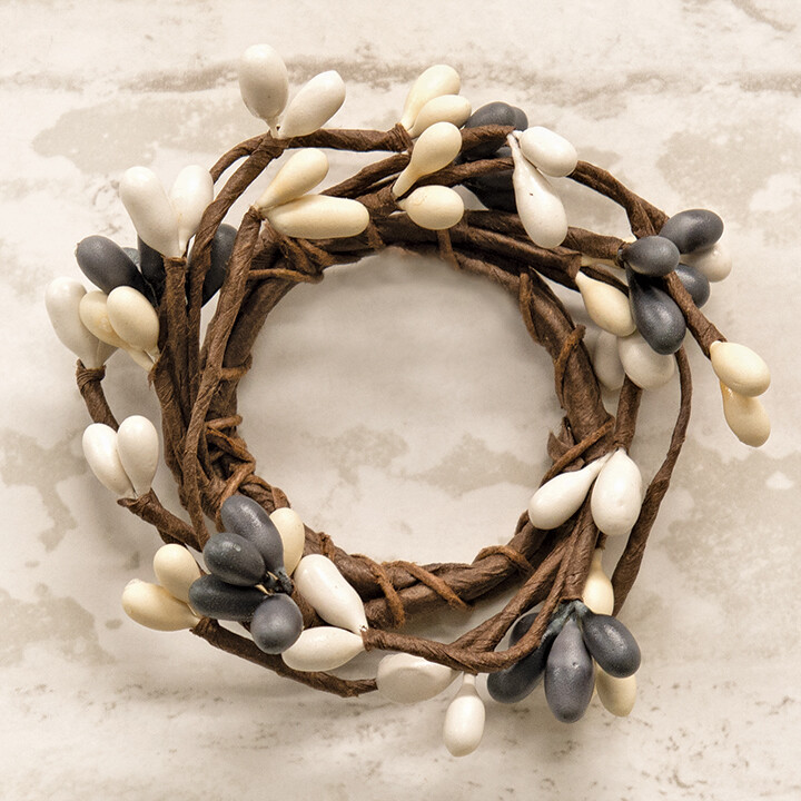Farmhouse Pip Berry Candle / Napkin Ring – Gray Ivory Cream 1.5″ Inner Diameter