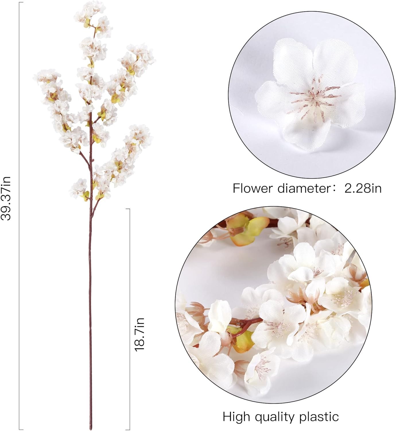 Elegant 39-Inch Artificial Cherry Blossom Branches – 4 Silk Stems for Home Decor
