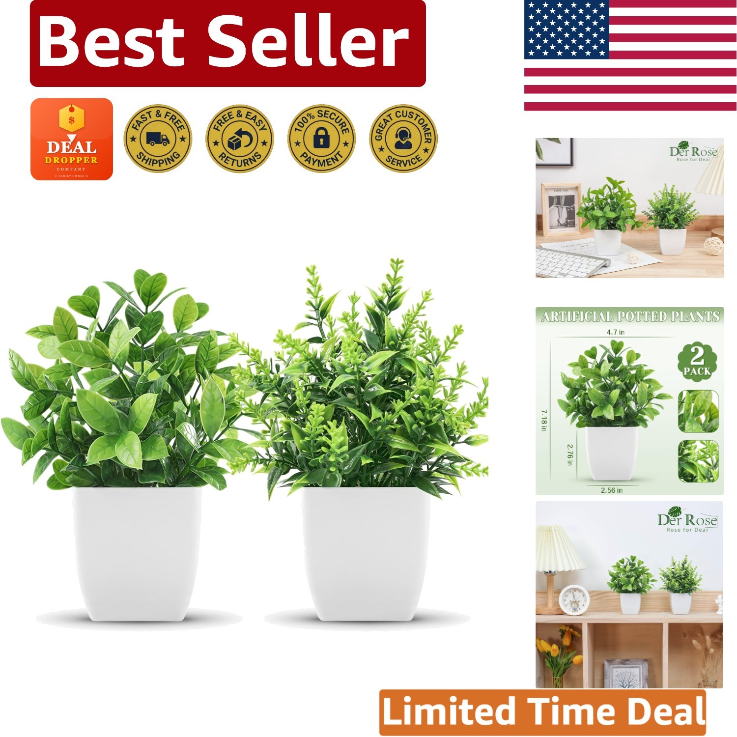 Elegant 2 Pack Faux Eucalyptus Plants in White Pots for Home & Office Decor