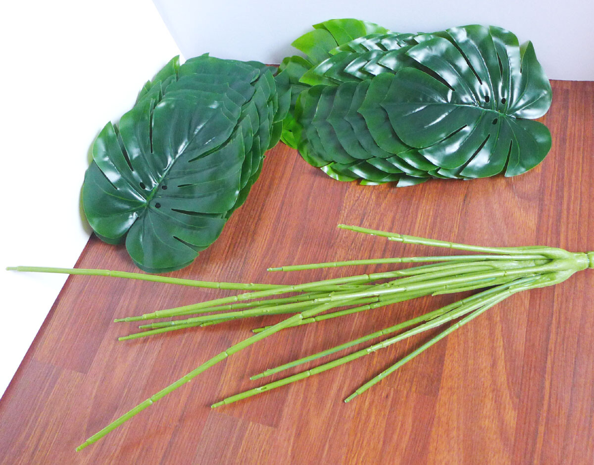 Artificial Monstera Plant 21″ Tall Palm Bush Tree Faux 18 Turtle Big Leaves