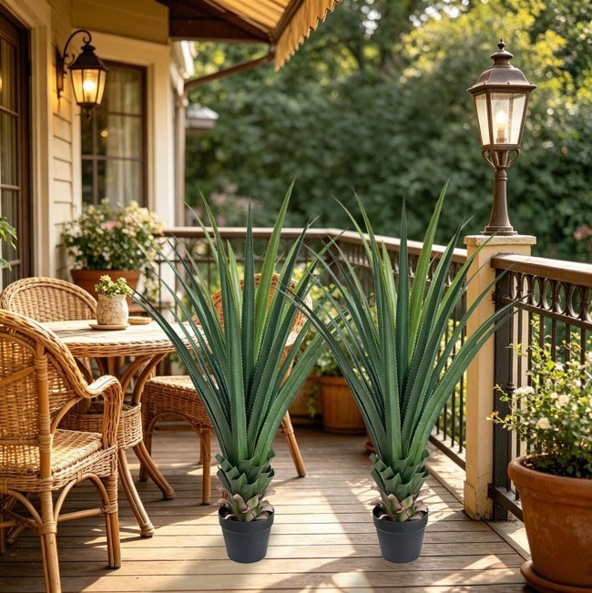 120 cm Giant Artificial Agave Stake 2 Plants Fake Greenery for Garden Patio Home