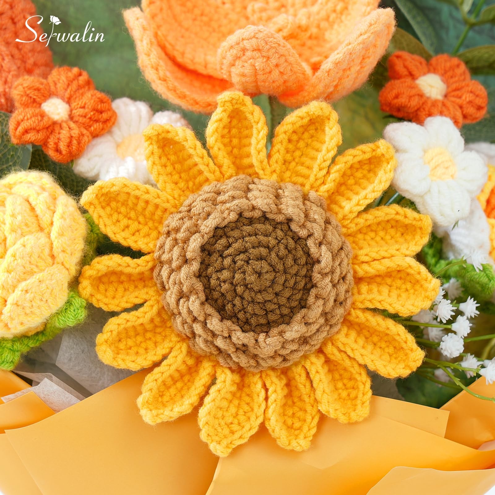 Crochet Flower Bouquet, Orange Handmade Knitted Flowers, Crochet Sunflower Tu…