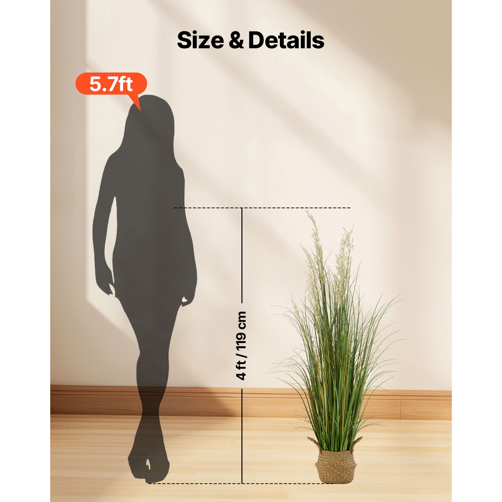 Uimoso Artificial Grass Plant 47-Inch Reed Flower Grass in Pot, Green, 1 Pack