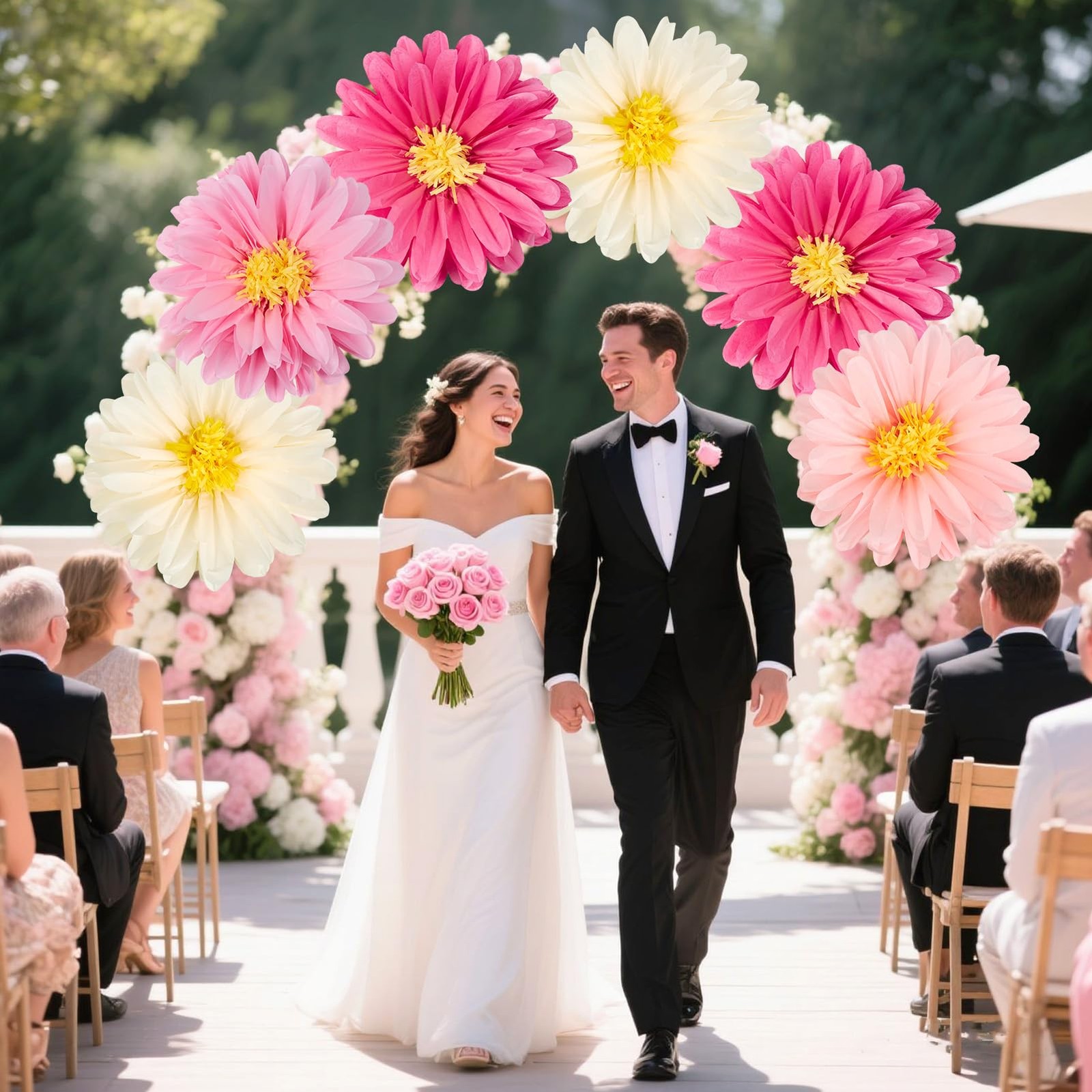 Pink Large Tissue Paper Flowers Party Decorations Birthday Backdrop 20 Inch 6PCS