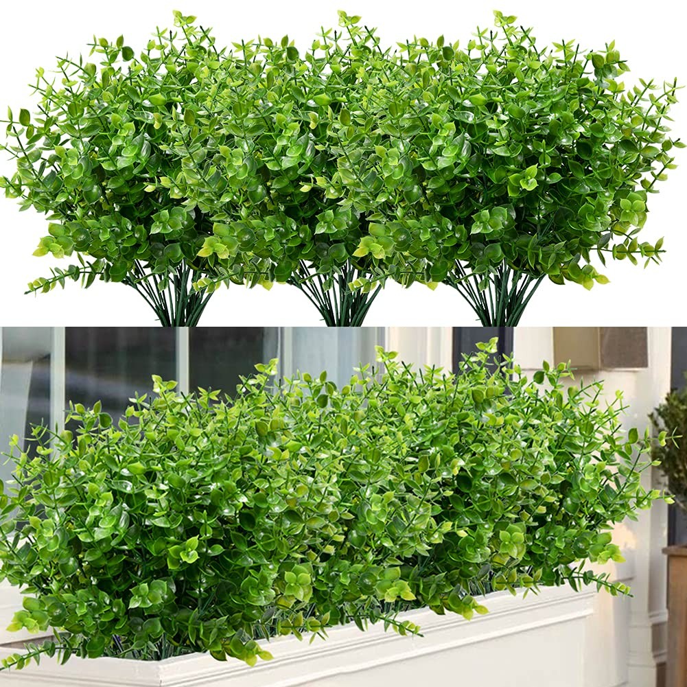 ArtBloom 8 Bundles Outdoor Artificial Boxwood UV Resistant Fake Stems Plants,…