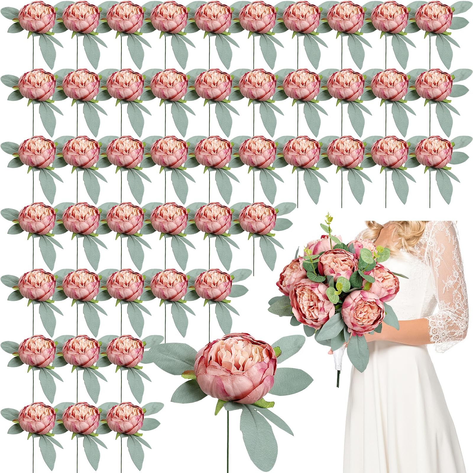 50 PCS Blue Artificial Peonies Fake Flowers Heads Faux Silk Wedding Decor