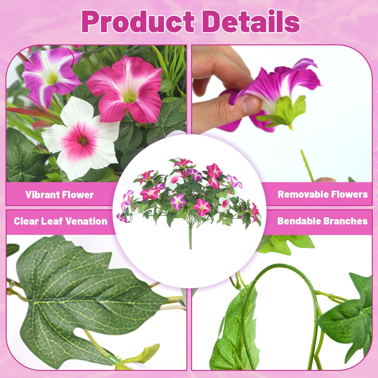 unlemoni Artificial Flowers Hanging Baskets for Outdoors, 5PCS UV Resistant F…