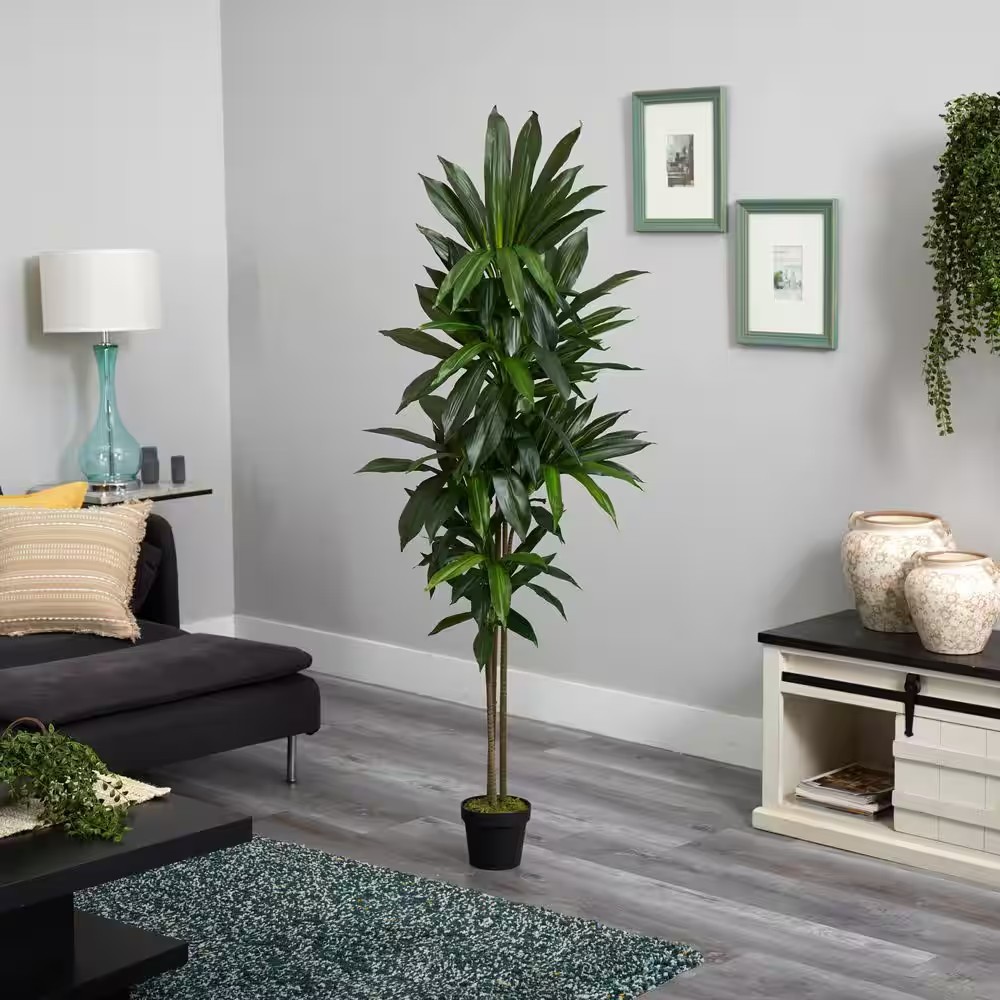 Nearly Natural Artificial Dracaena Silk Plant 6 ft. Height Classic Brown Pot