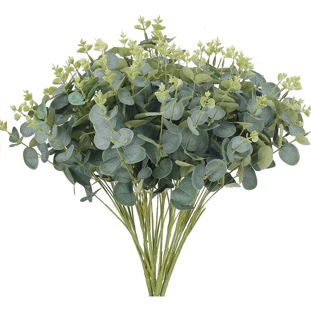 47cm Faux Eucalyptus Stems Silk Material Plastic Steel Wire for DIY Decor