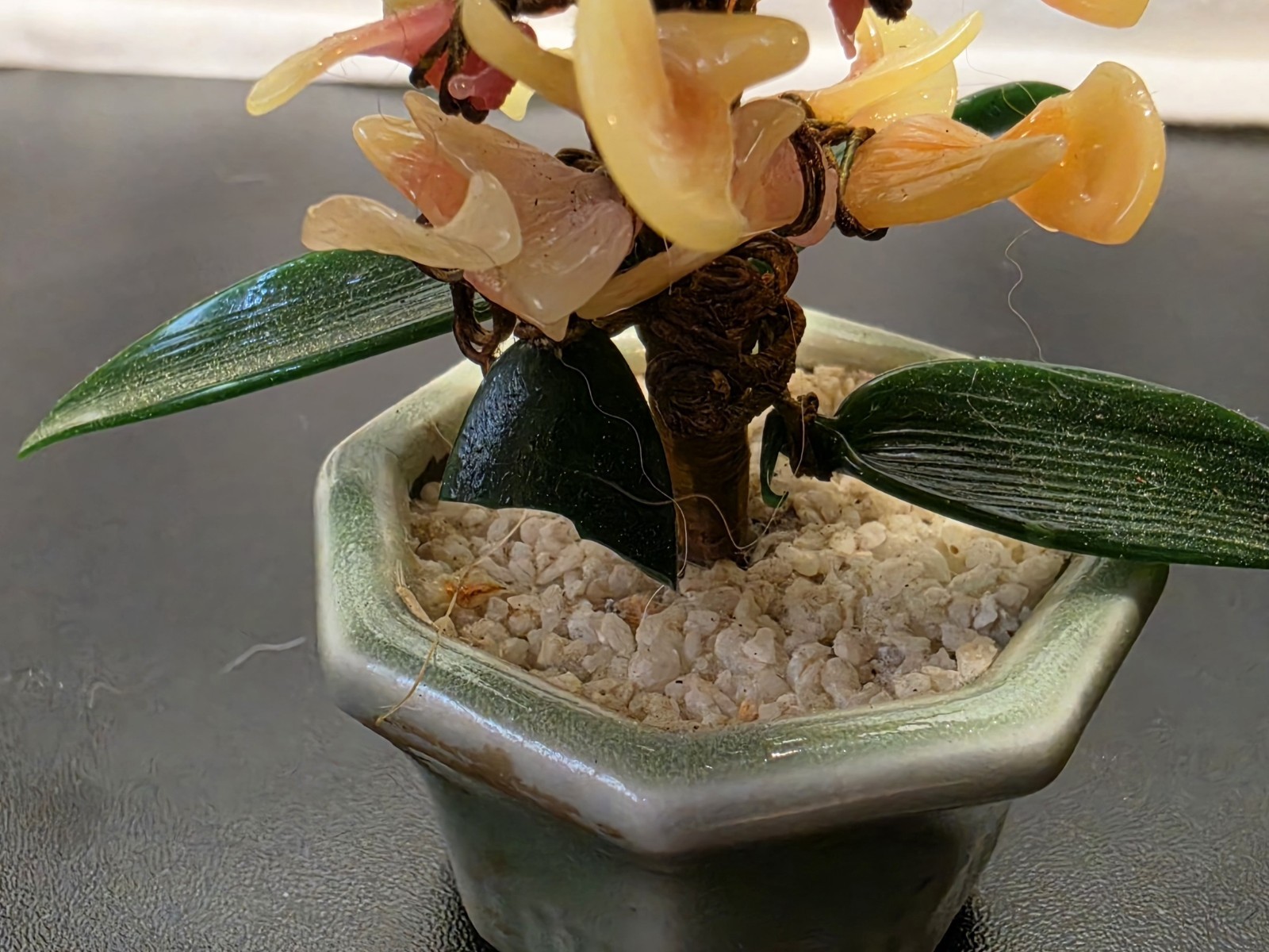 3pc Artificial Bonsai Glass Flower Arrangements in Ceramic Pots, 7in Multicolor