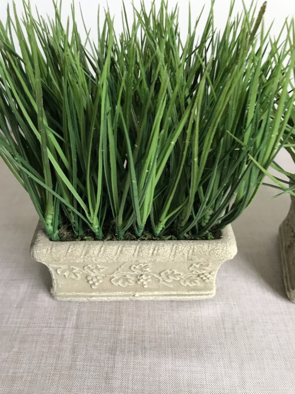 Set of 2 Faux Potted Grass in Faux Concrete Planter Patio Decorative Accent