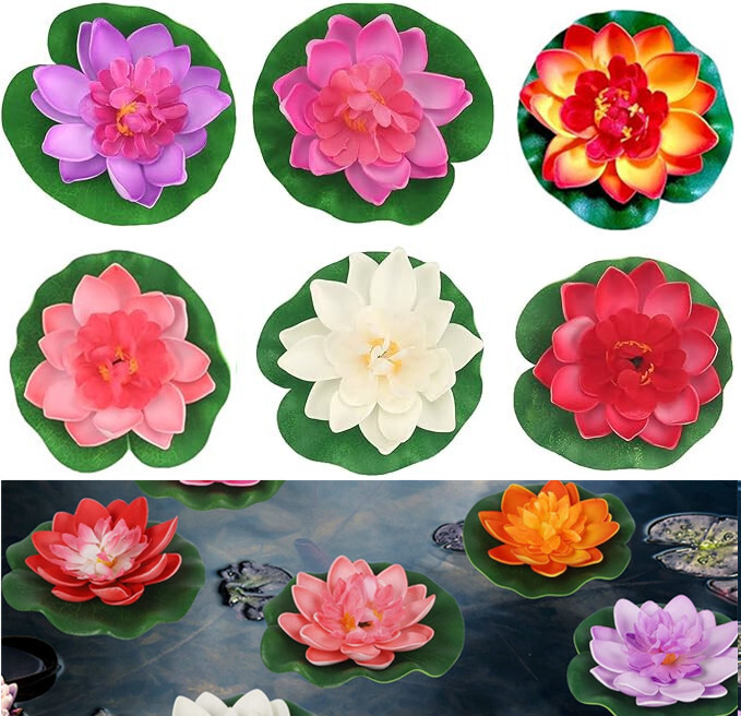 12Pcs Floating Foam Lotus Flowers Artificial Pond Plants Ornaments with Lily Pad