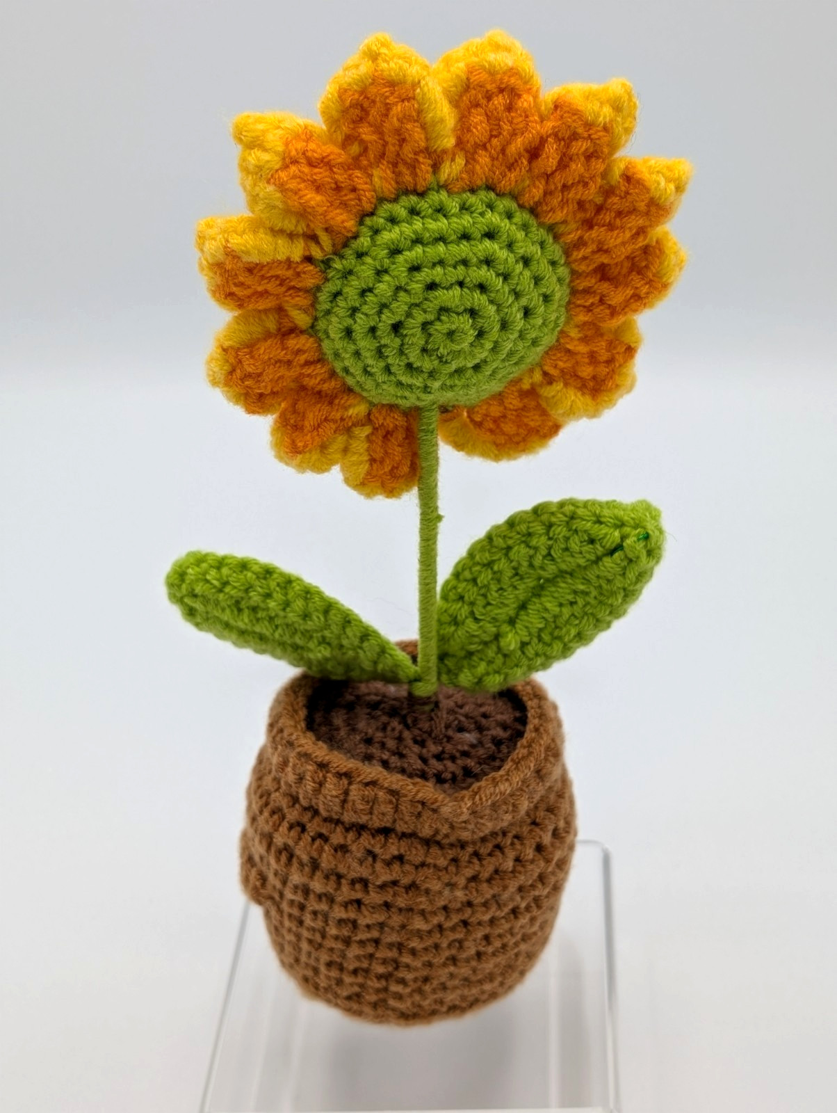 Inspirational Gift Sunflower Crochet 7″ Tall Home Office Desk Car Decoration