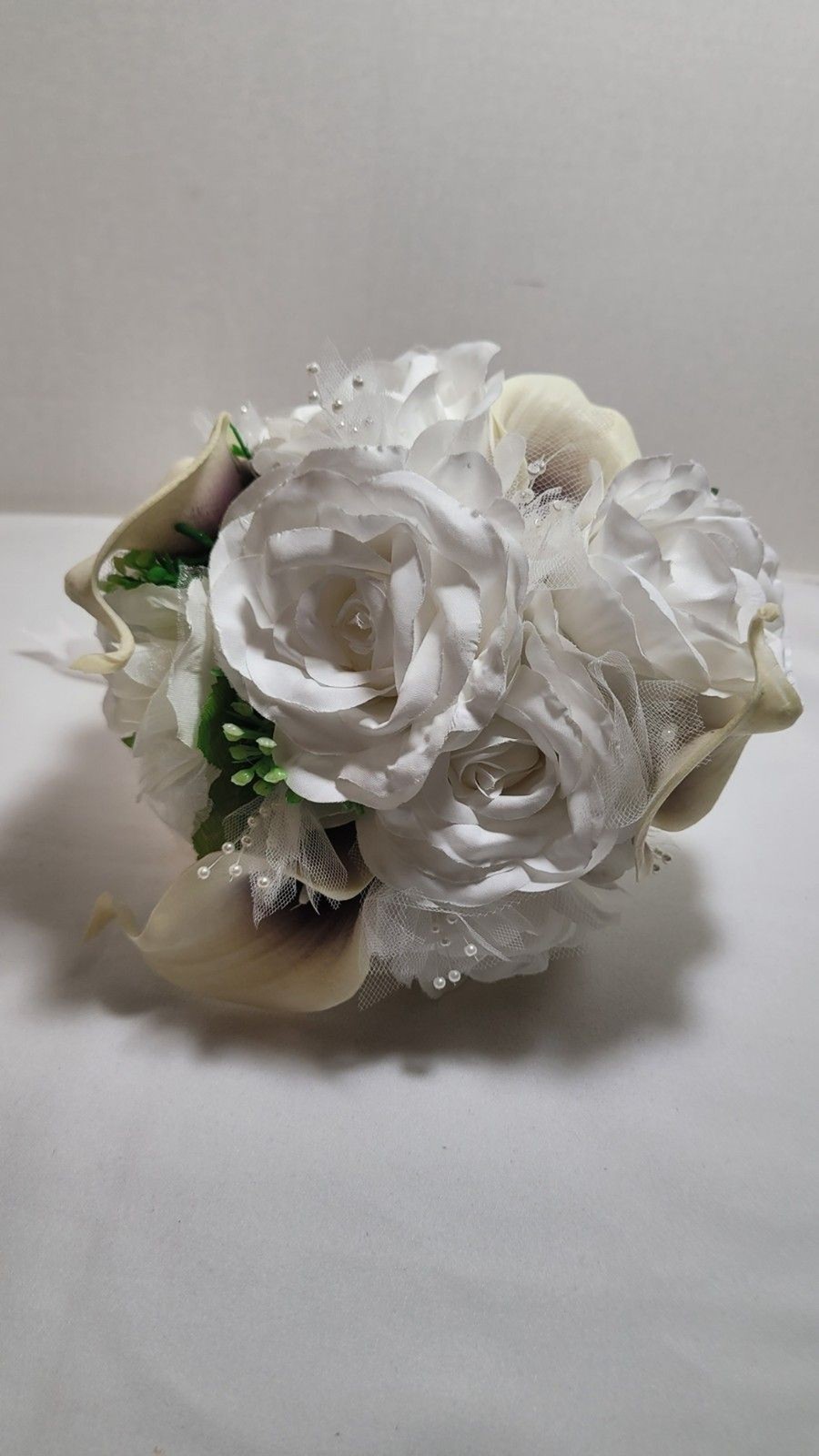 Wedding Bouquet for Bride Bridesmaid, White Roses White Bling 9.5″