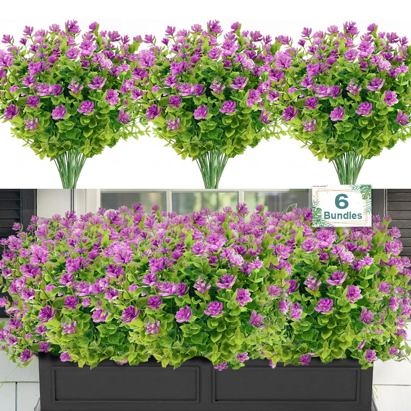6 Bundles Artificial Flowers for Outdoors,UV Resistant Realisic Fake Plastic …