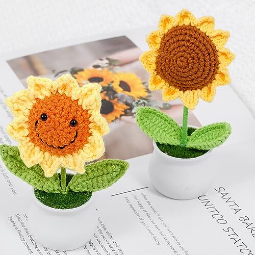 Crochet Small Patted Flowers Artifical Flower Knitted Flower Decor Sunflower