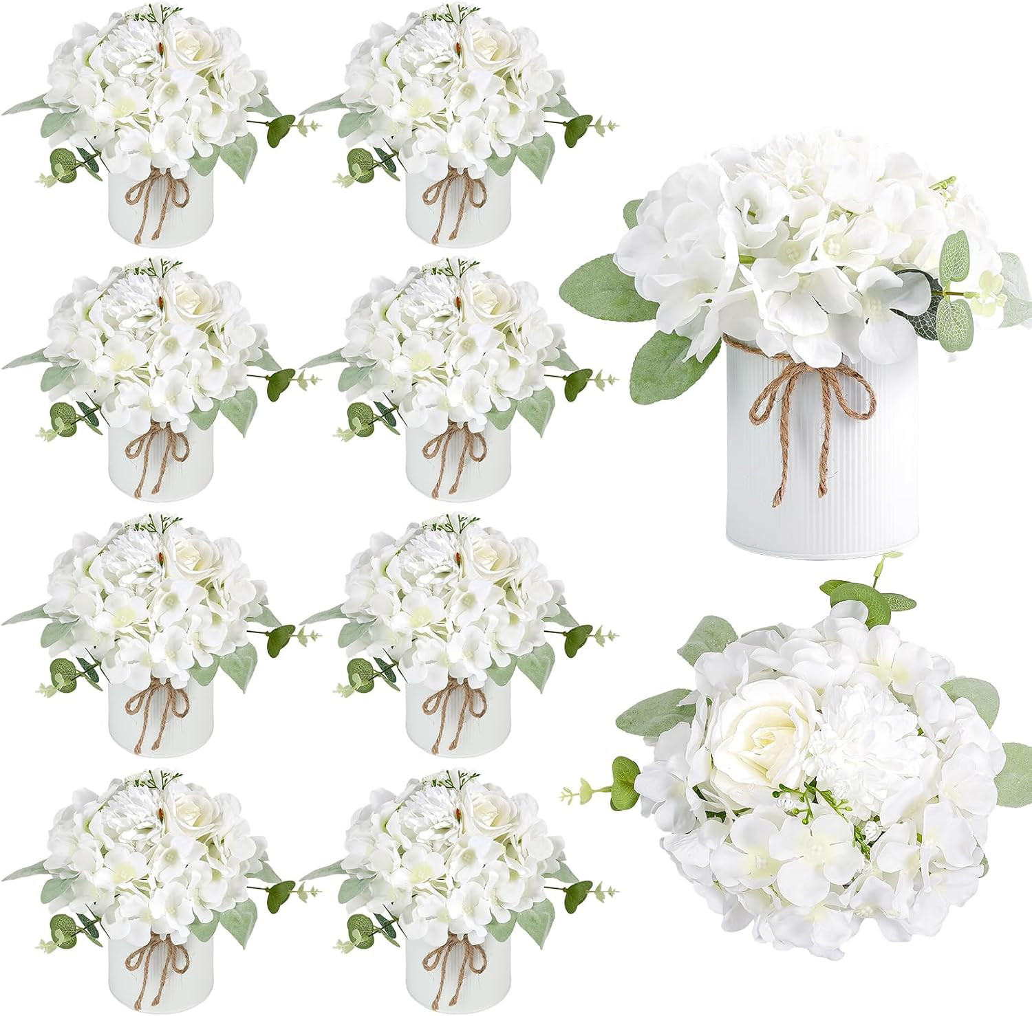 10PCS Hydrangea & Rose Centerpieces with Metal Vases for Weddings & Events