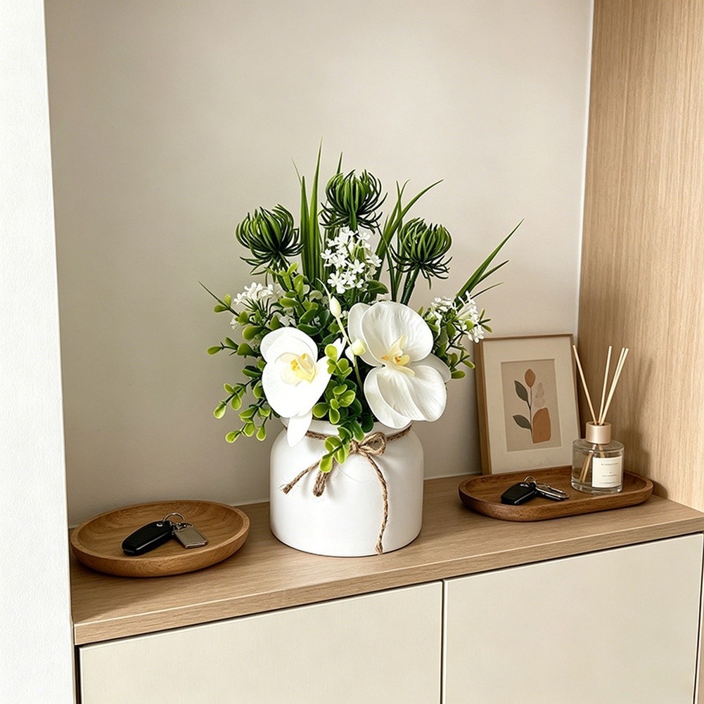 Realistic Soft Film Orchid and Chrysanthemum Arrangement 9.05in Height