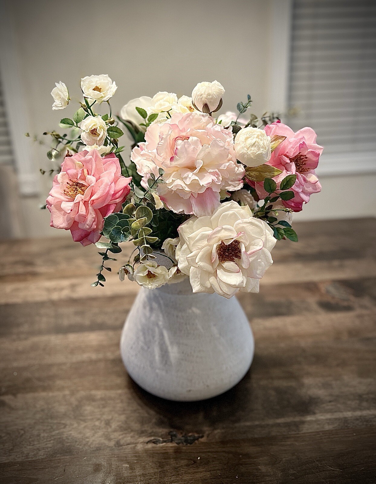 Realistic Artificial Flower Arrangement Silk Peony Rose Pink White High Quality
