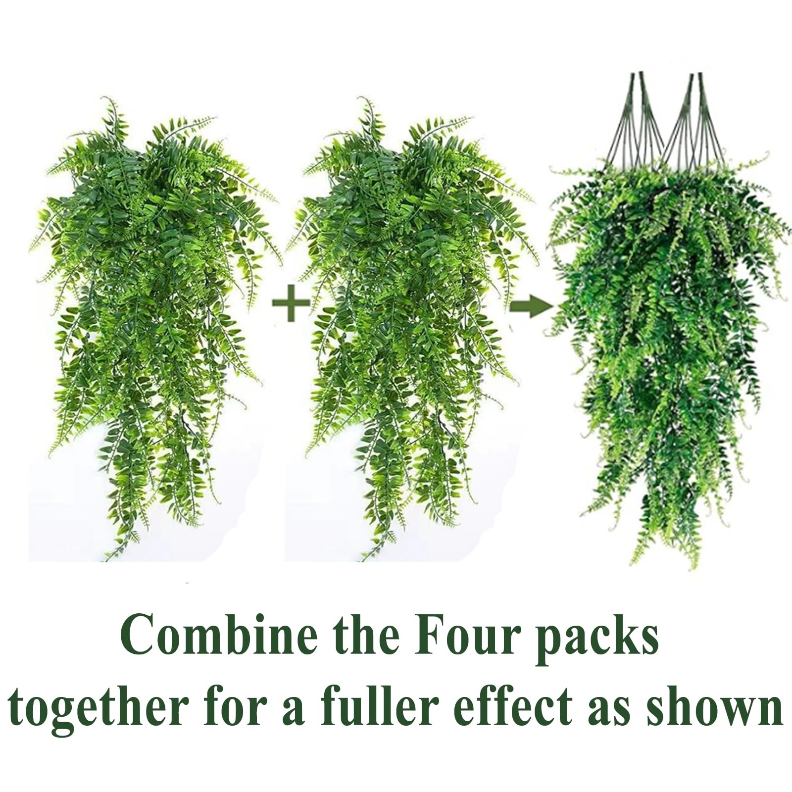 Plastic Plants,Fake Hanging Plants Ferns,Small Outdoor Faux Plant,4 PCS
