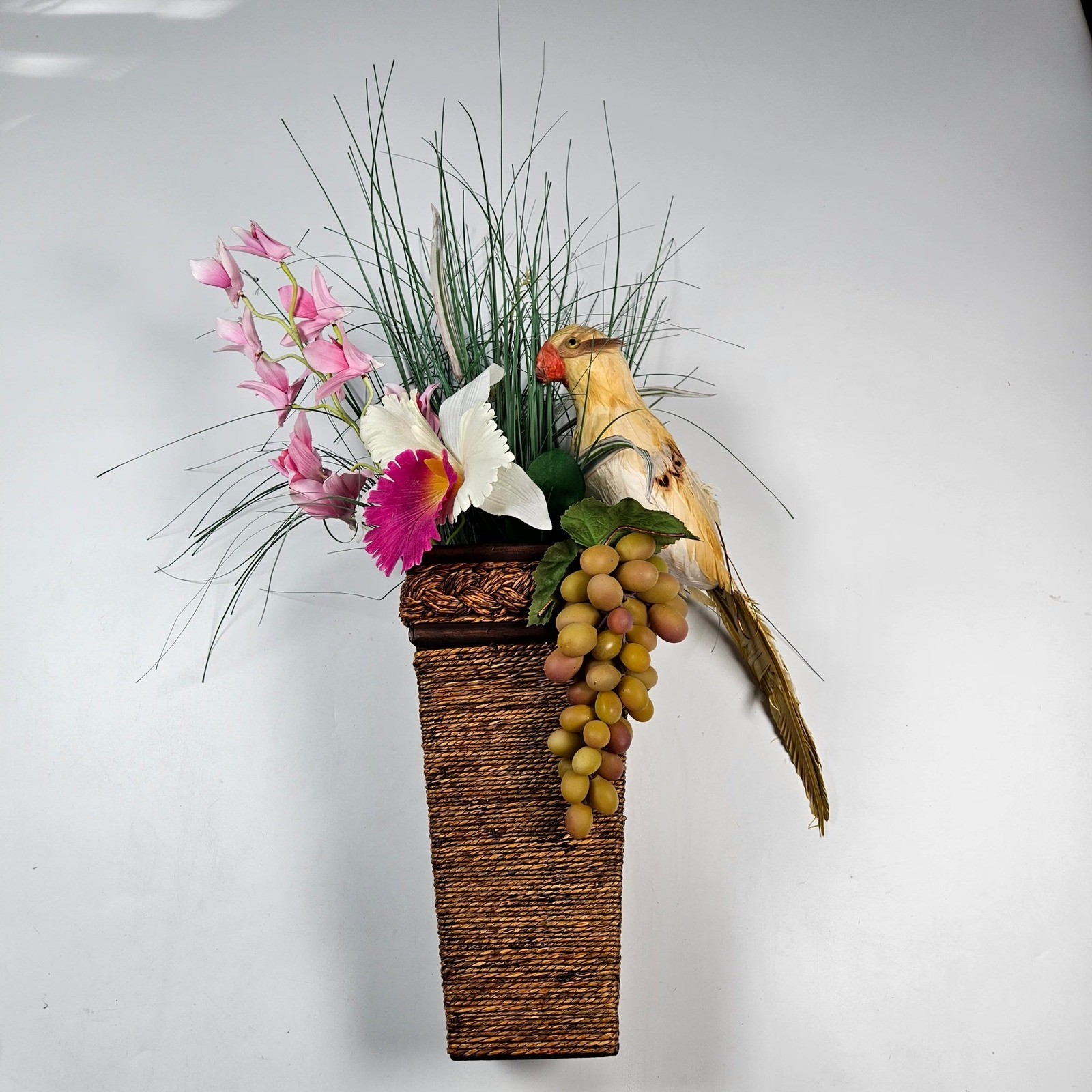 Floral Wall Decor OS Brown Pink Tropical Orchid Bird Tiki Arrangement Beach