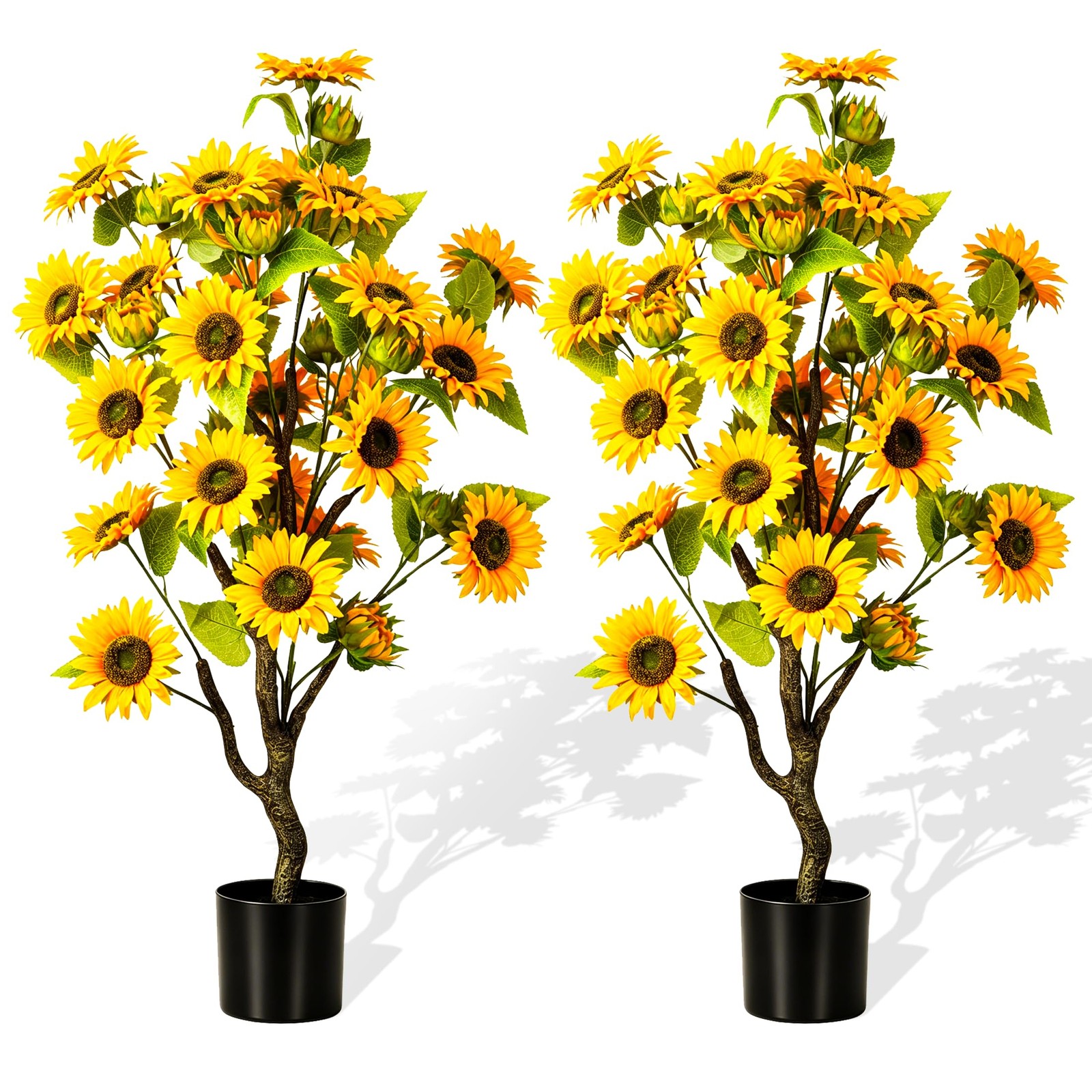 3FT Artificial Sunflower Topiary Trees Set of 2 – UV Resistant Fake Flower Tr…