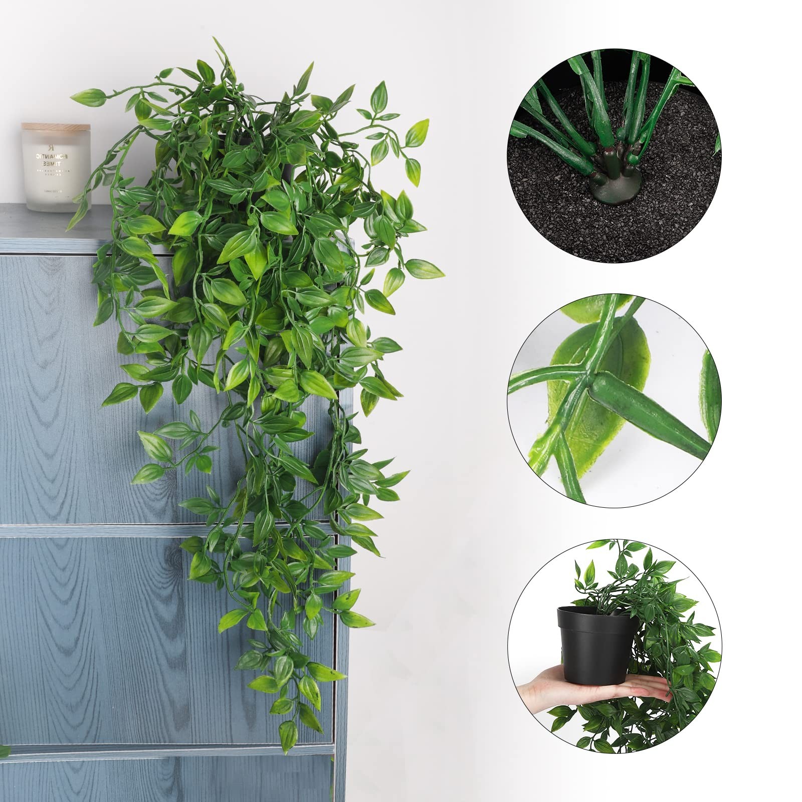 Artificial Hanging Plants – Small Potted Decor for Indoor Outdoor Office Shelf