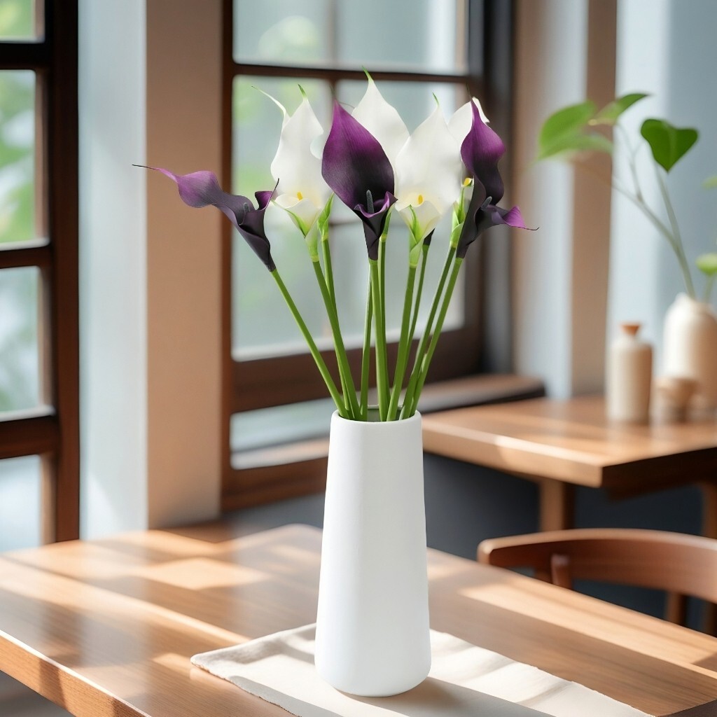 10pcs Calla Lily Artificial Bouquet with long -stems realistic white purple mix