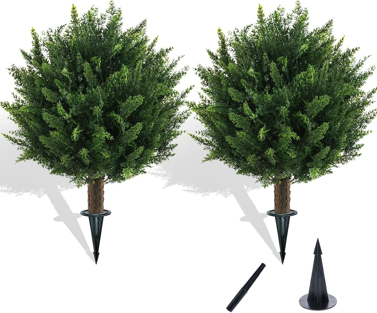 21″ UV Resistant Artificial Cypress Topiary – 2 Pack Faux Cedar Bushes