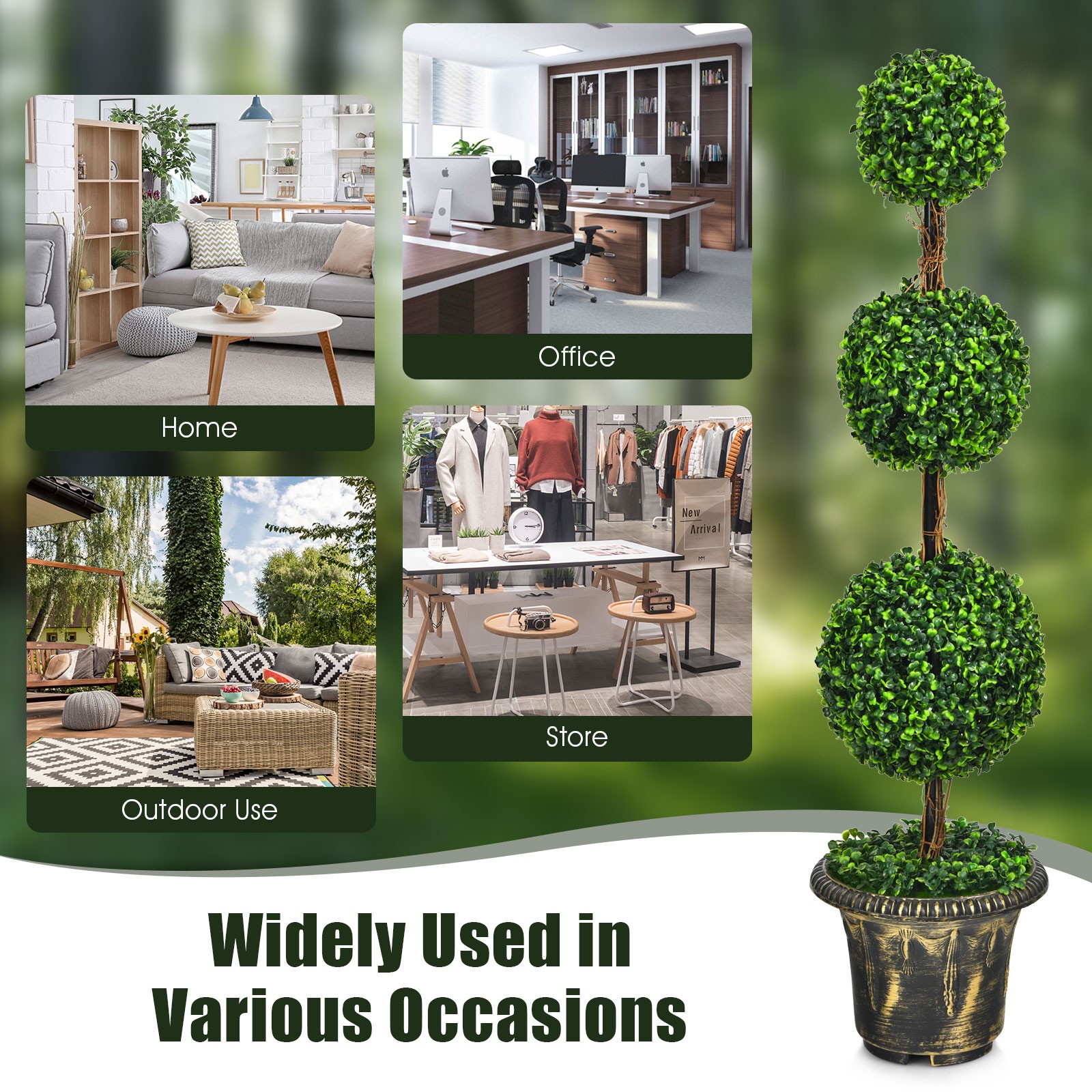 Costway 4′ Artificial Topiary Triple Ball Tree Plant Indoor Outdoor UV Resistant