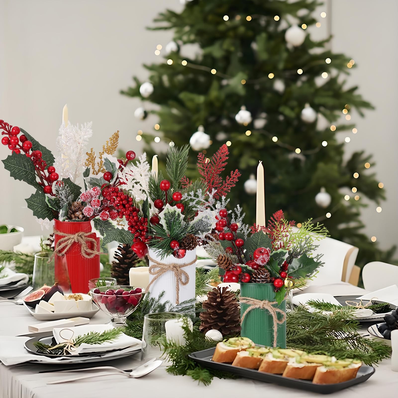 6 Pack Christmas Centerpiece Decoration Floral Arrangement, Assorted Artifici…