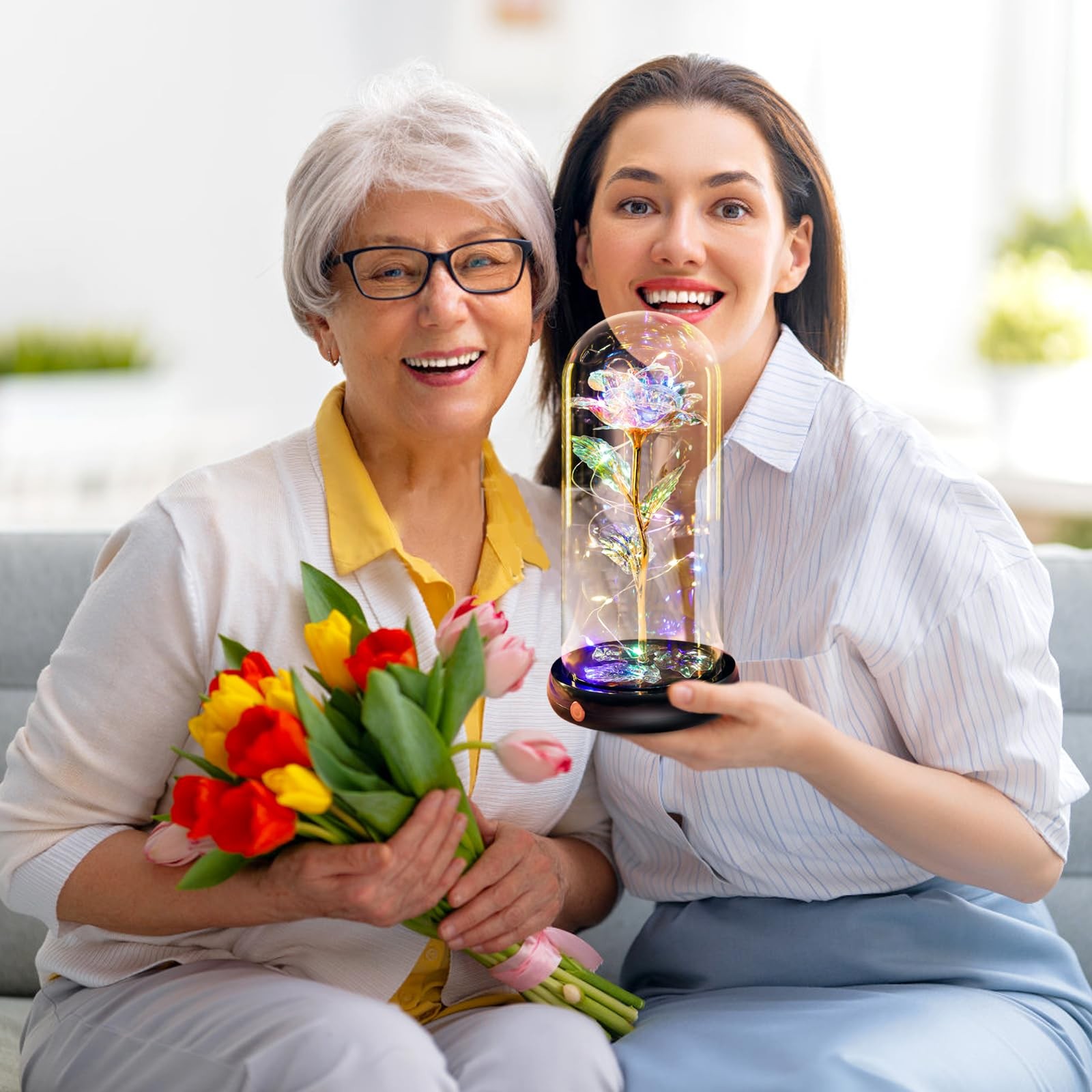 Mothers Day Flowers Gifts for Mom Gift, Rechargeable Galaxy Glass Rose in Gla…