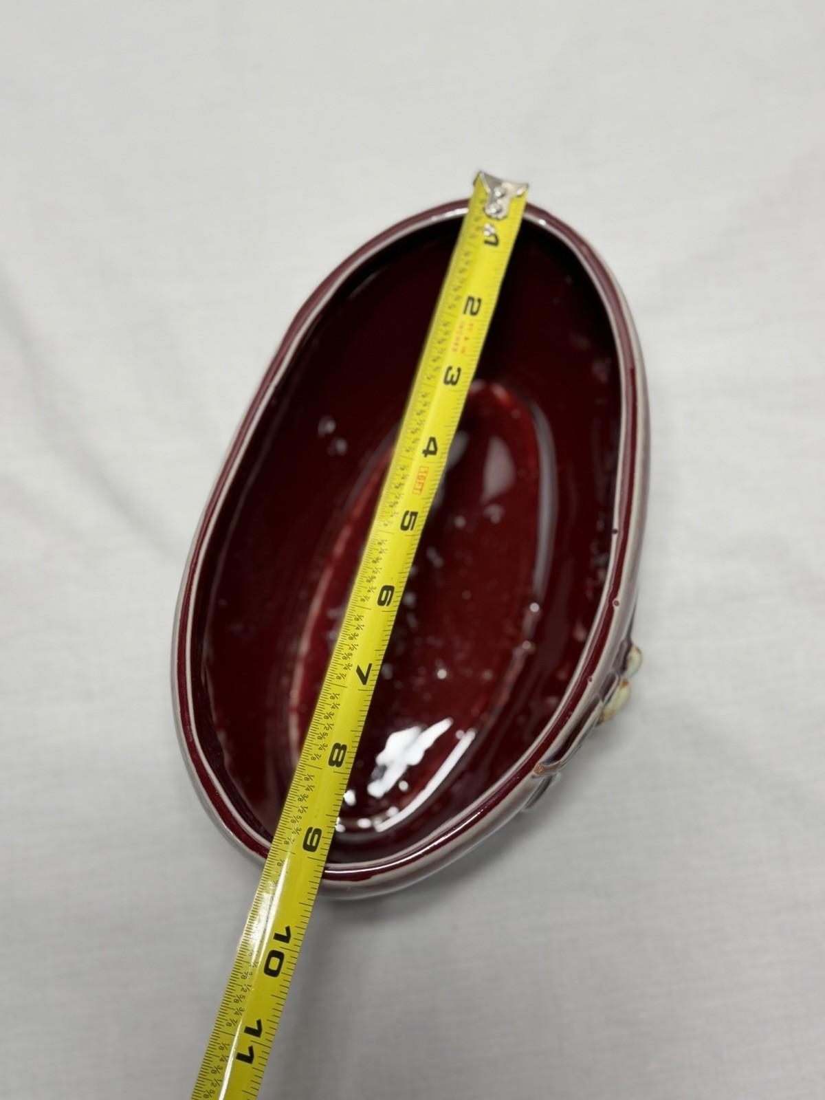 Set Of 2 Flower Pots Redwing Possibly Holly And Pine Motif Burgundy Oval, Square