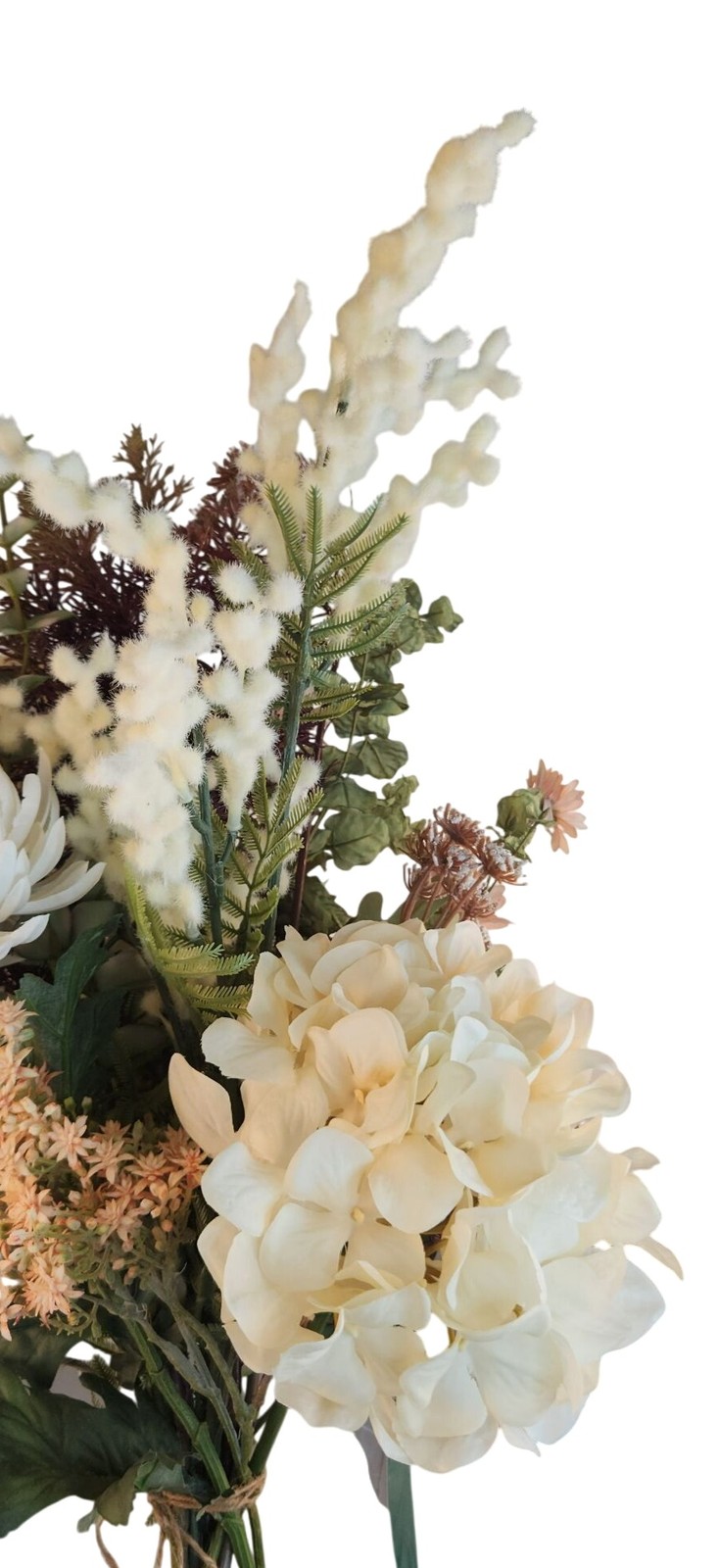 Artificial Floral Arrangement Beige Hydrangea & Cream Mum Bouquet Hand Tied