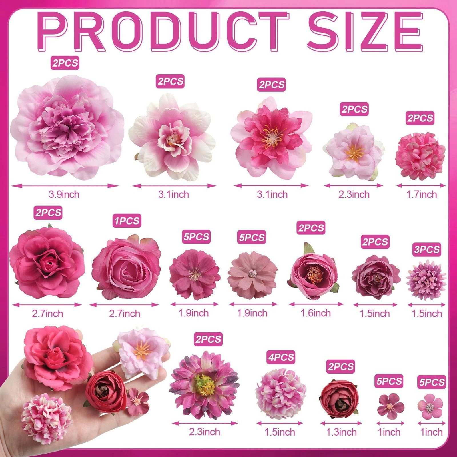 Artificial Flowers Heads Combo Rose Red Flowers Mix Silk Flowers Heads Pink B…