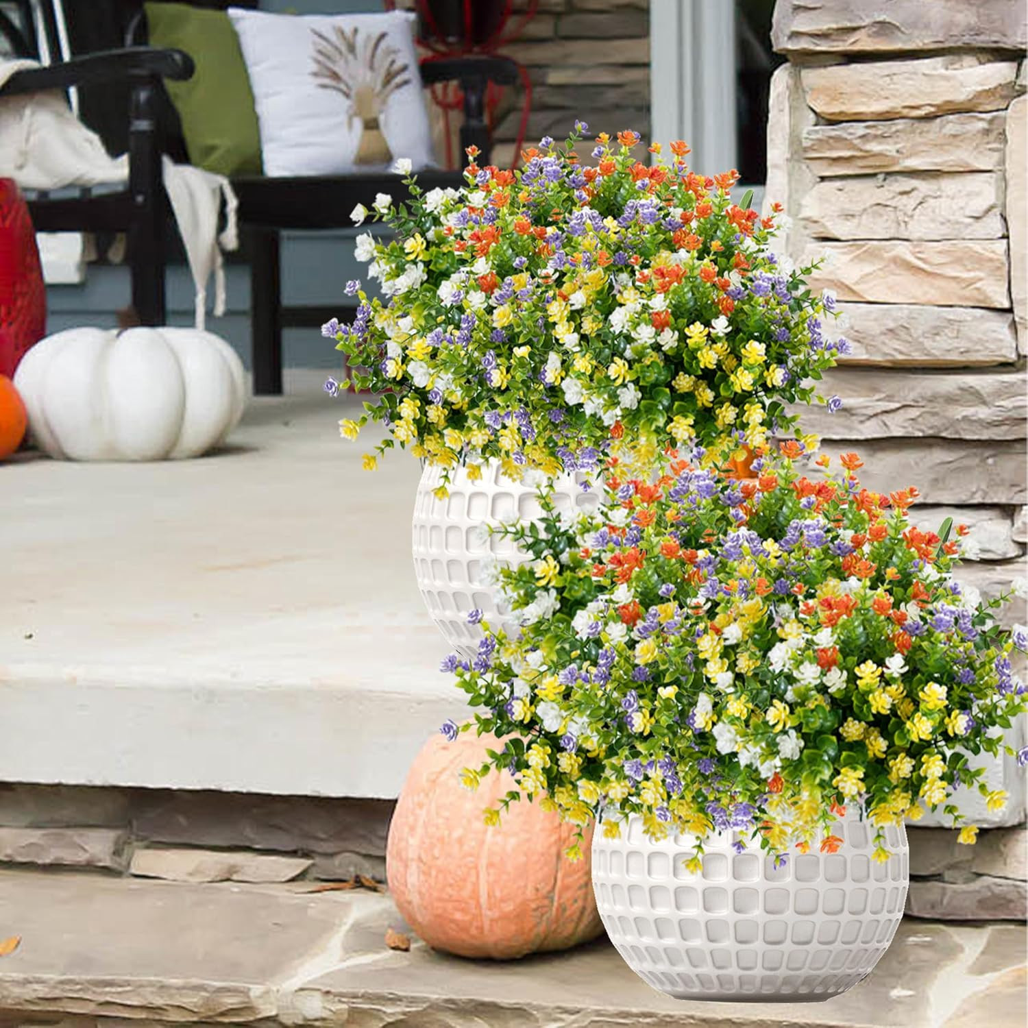 Outdoor Artificial Flowers UV Resistant, 20 Bundles Fake Realistic Floral Greene