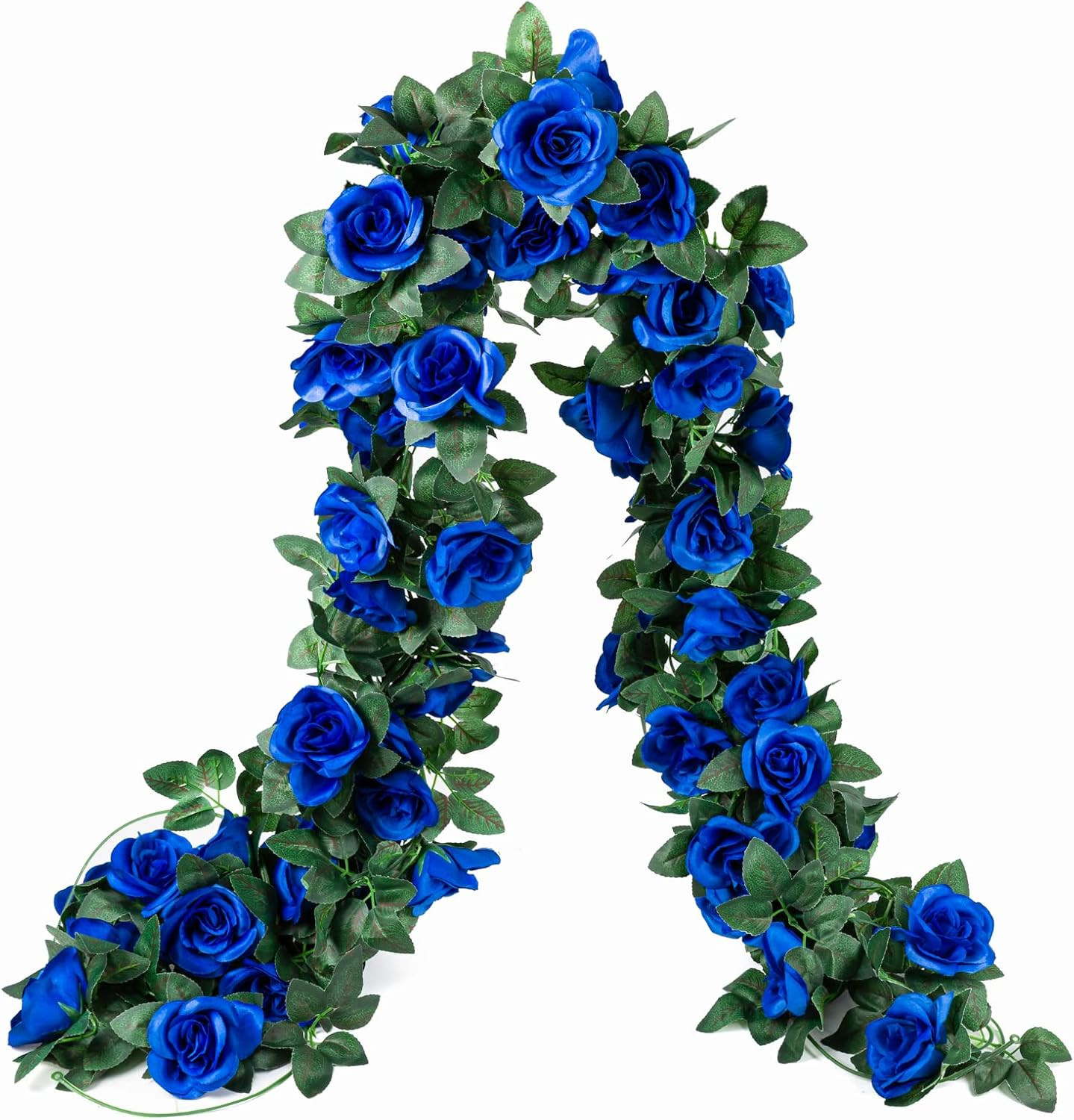 Artificial Rose Vine Garland 2 Pack, 16FT Royal Blue Silk Flowers for