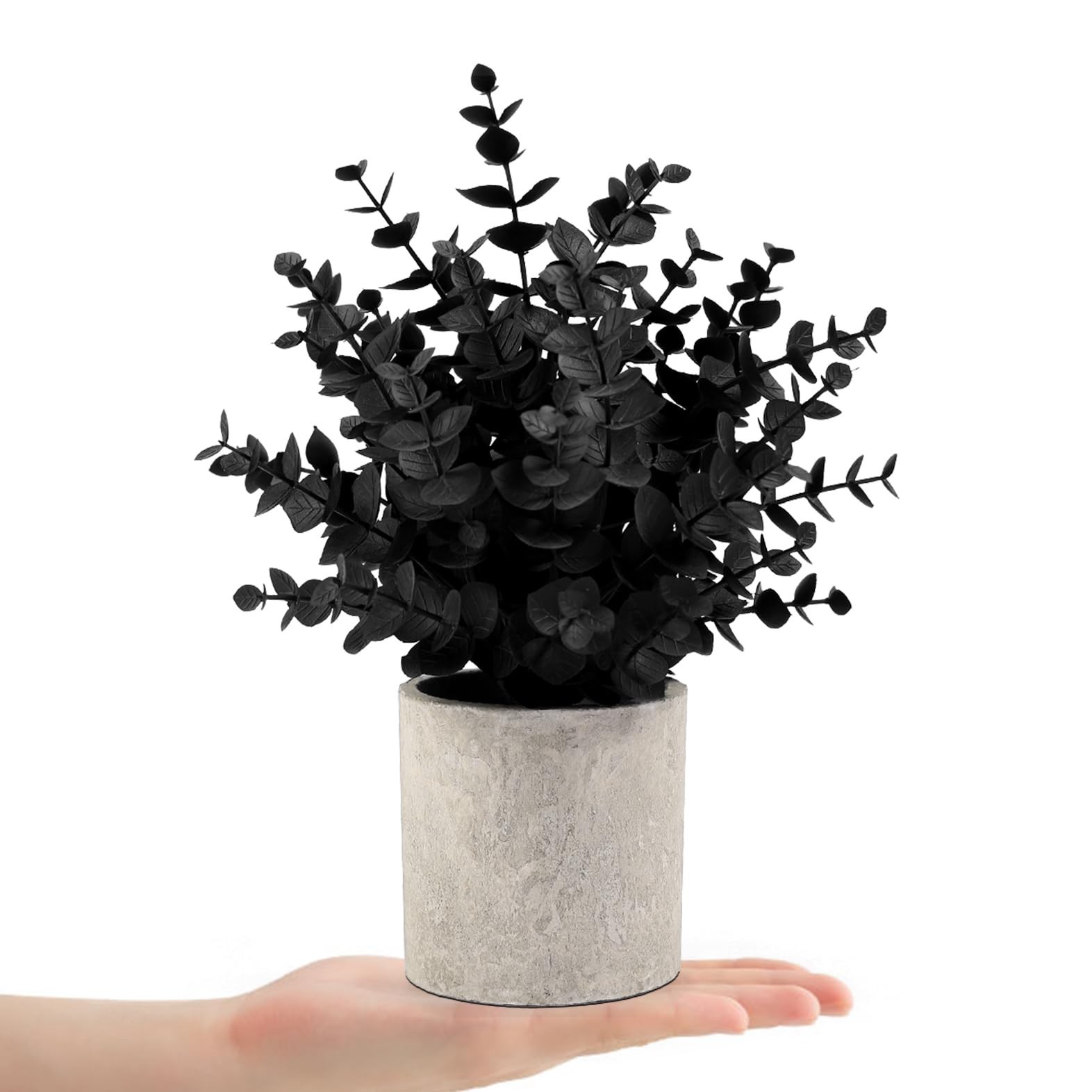 2 Pack Black Fake Eucalyptus Plants – Artificial Potted Decor for Home, Hallowee