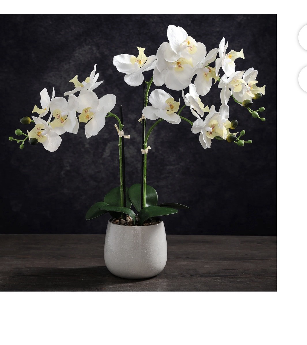21” Tall Artificial White Orchid Plant In Gray Ceramic Pot Realistic Faux Flower