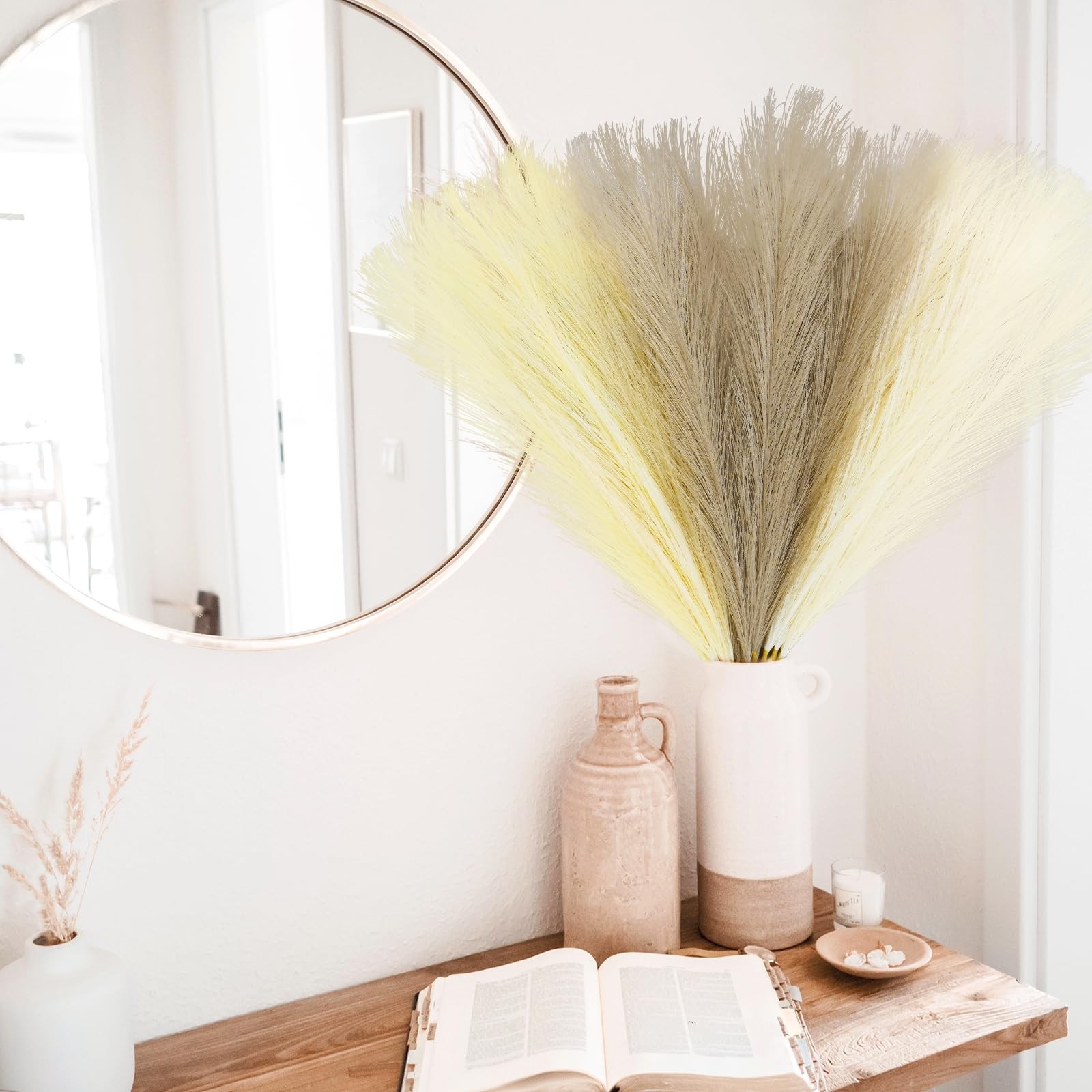 30pcs Faux Pampas Grass, 21.6in Fluffy Artificial Colored Pompas Grass Short …