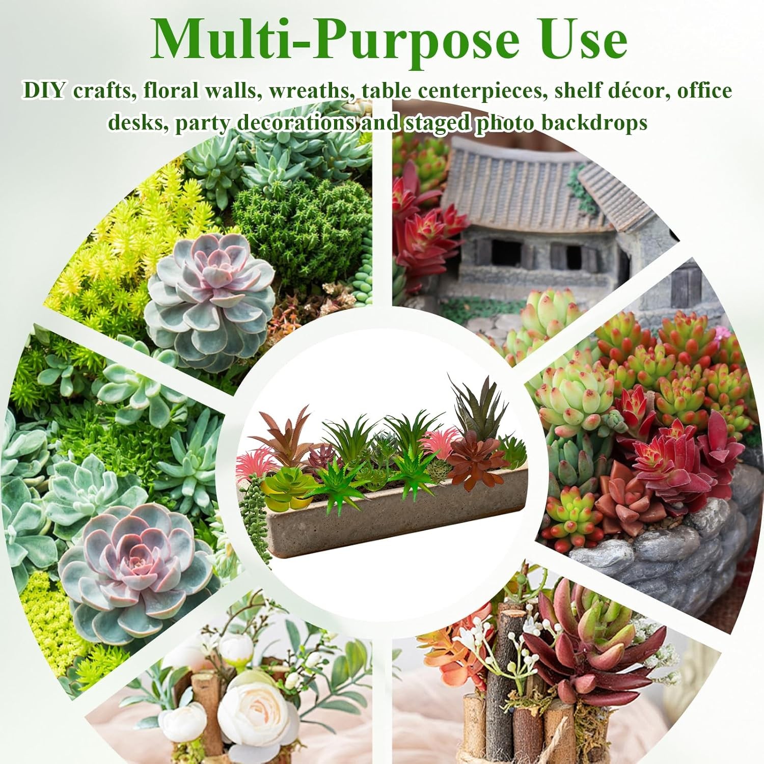 16 Pcs Artificial Succulents Plants Faux Plastic Succulents Assortment in Green