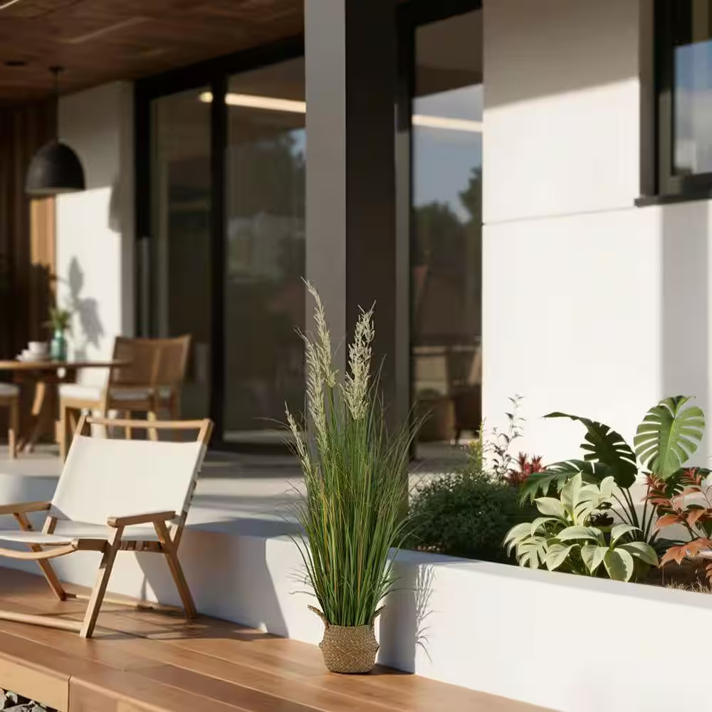 Artificial Grass Plant, 47 In. Reed Flower Grass in Pot, PVC Faux Greenery Shrub