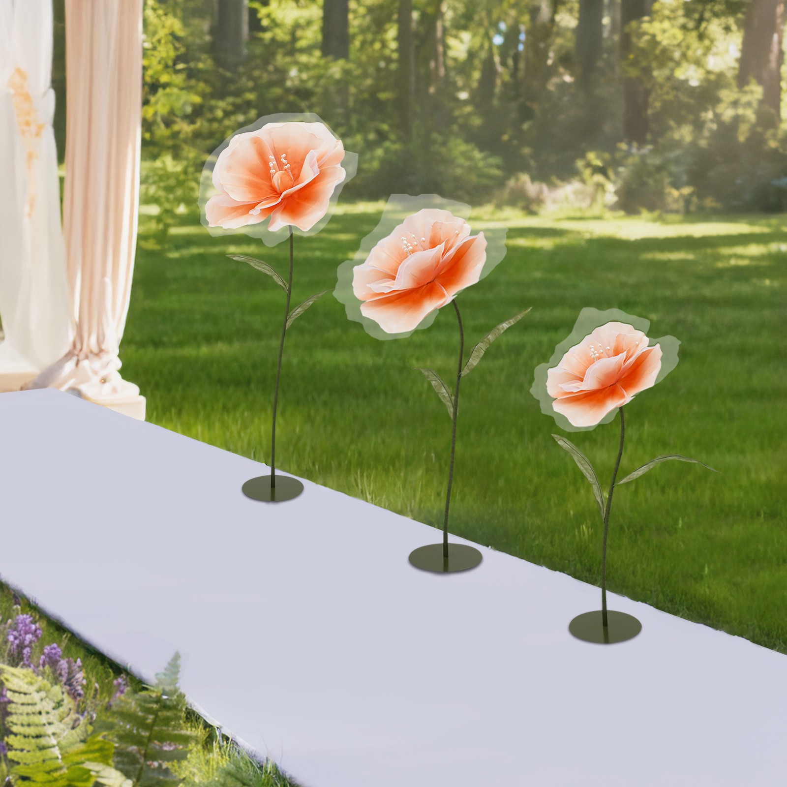 3pcs Artificial Flowers Adjustable Wedding Flowers Background Decor Light Orange