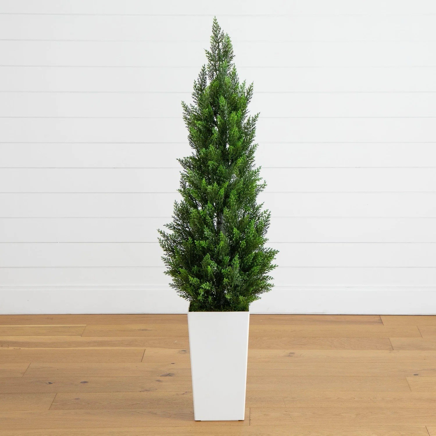 56”UV Resistant Artificial Cedar Tree in White Planter Indoor/Outdoor