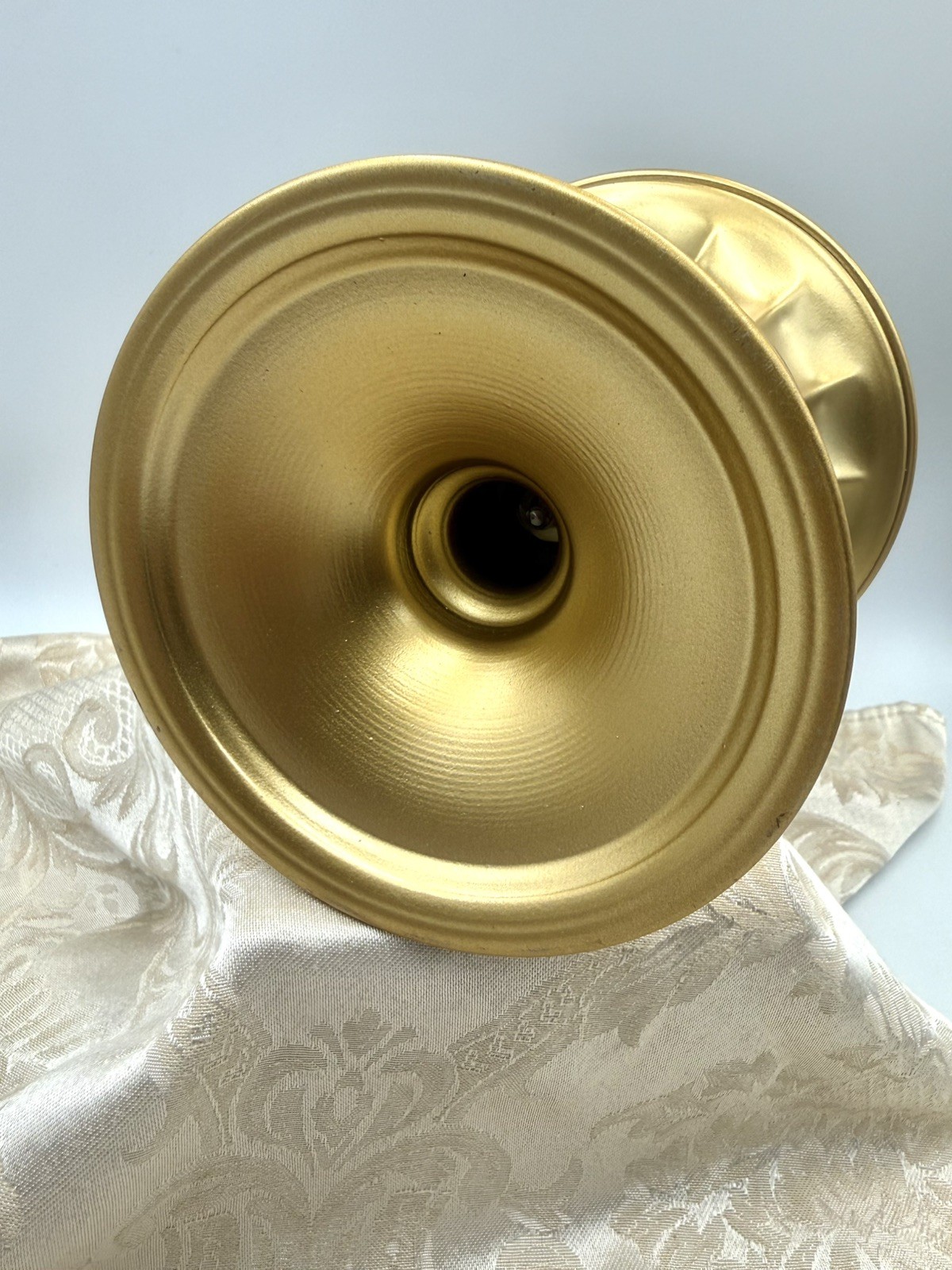 Beautiful Compote Bowl 6” Tall Gold Finish Aluminum Pedestal Ribbed