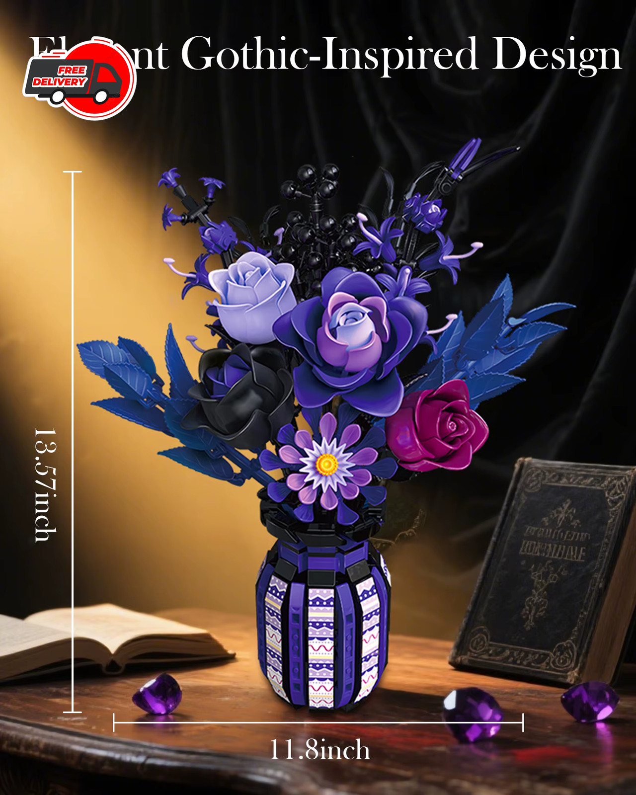 1218PCS Gothic Bouquet Flowers with Vase Building Blocks DIY Home Decoration