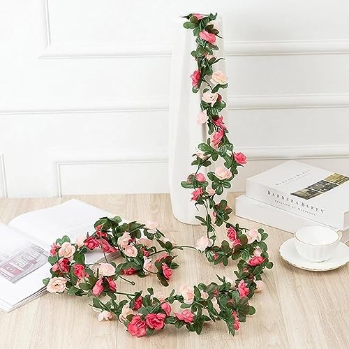5Pcs 41Ft Flower Garland Artificial Rose Vines with 5 Pcs Pink With Lights
